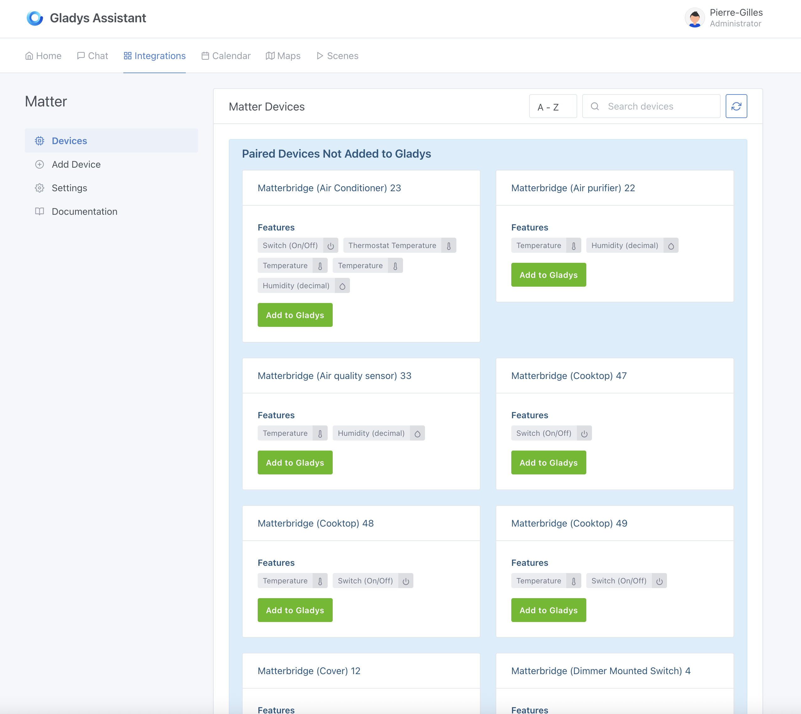 Save the Matter device in Gladys