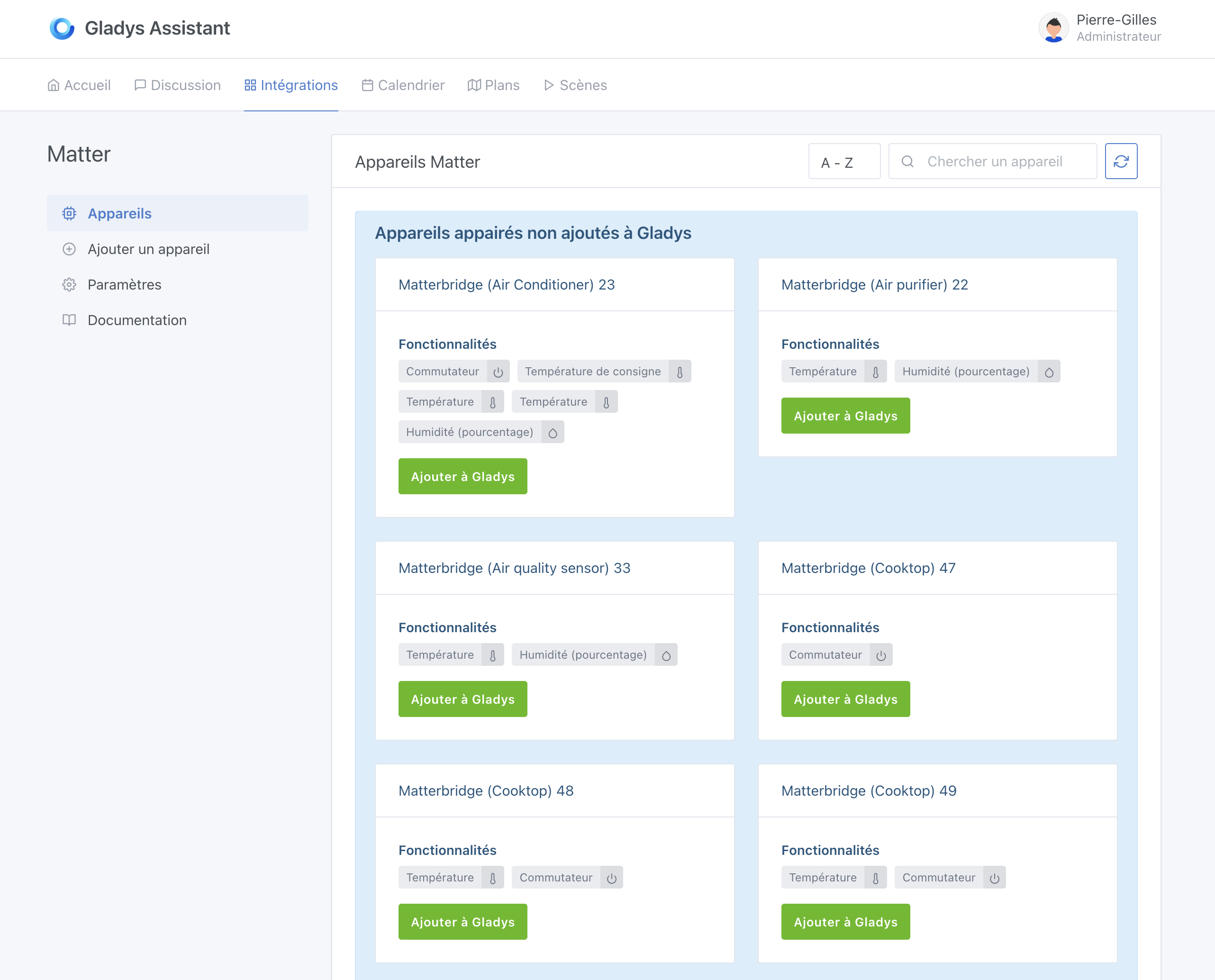 Matter dans Gladys Assistant