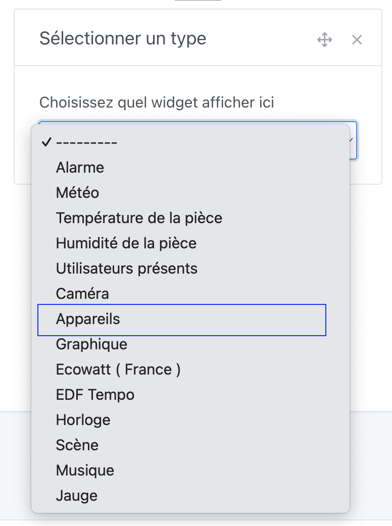 Ajouter le widget appareils à Gladys